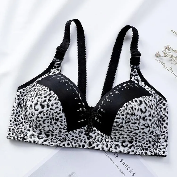 Women's Leopard Patchwork Adjustable Shoulder Strap Bra Ladies Casual Full Cup Breathable Underwear