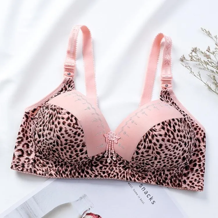 Women's Leopard Patchwork Adjustable Shoulder Strap Bra Ladies Casual Full Cup Breathable Underwear